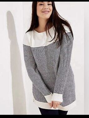 Talbots Shoulder Zip Striped Sweater Blue White Nautical Light Fisherman Sz S